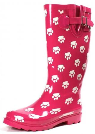 Фото Townforst Women's Rubber Puddle Rain Boot Midcalf Waterproof Wellies Flat Pink Footprint