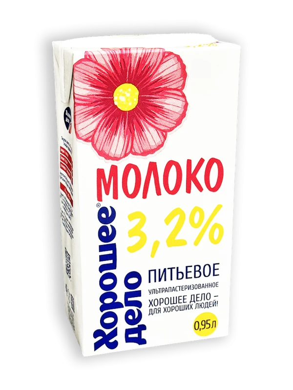 Фото Молоко ультрапастеризованное Хорошее дело 3,2% 0,95л тетра-пак