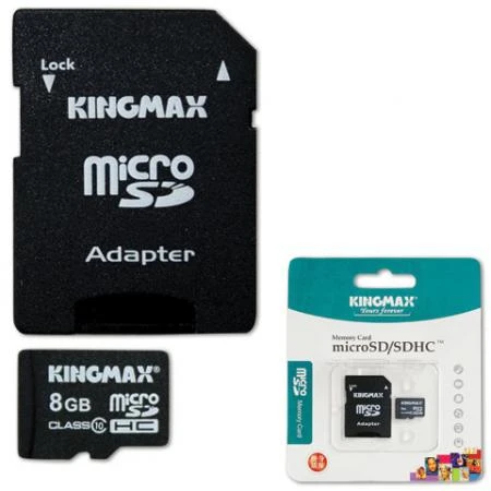 Фото Карта памяти micro SDHC, 8 Gb, KINGMAX, скорость передачи данных 10 Мб/сек. (class 10), с адаптером