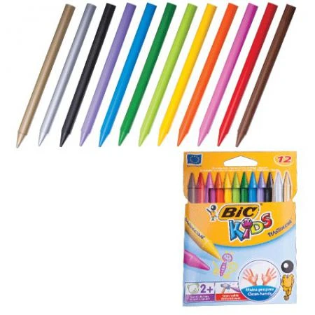 Фото Восковые мелки BIC "Plastidecor" (Франция), 12 цв., ультрапрочные, круглые, картонная упаковка c европодвесом