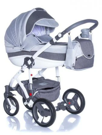 Фото Коляска 2в1 BeBe-Mobile Movo R10 кожа белая/оранжевая + серый джинс