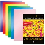 фото Цветной картон, А4, лакированный, с волшебным глянцем, 6 листов, 6 цветов, BRAUBERG (БРАУБЕРГ), 200х290 мм