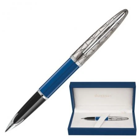 Фото Ручка перьевая WATERMAN "Carene Obsession Blue Lacquer ST", корпус нержавеющая сталь, серебряное покрытие, синяя