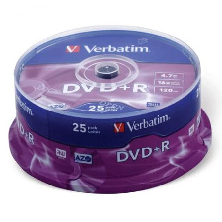 Фото Диск DVD+R (плюс) VERBATIM, 4,7 Gb, 16x, 25 шт., Cake Box