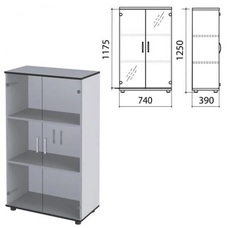 Фото Шкаф закрытый со стеклом "Монолит", 740х390х1250 мм, цвет серый (КОМПЛЕКТ)