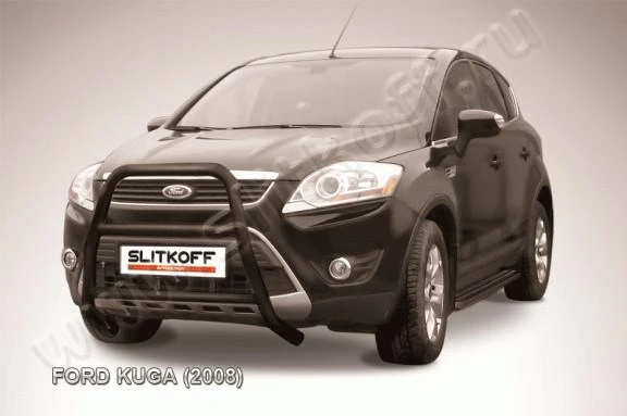 Фото Slitkoff Кенгурятник d57 высокий с двумя перемычками черный FORD KUGA (2008)