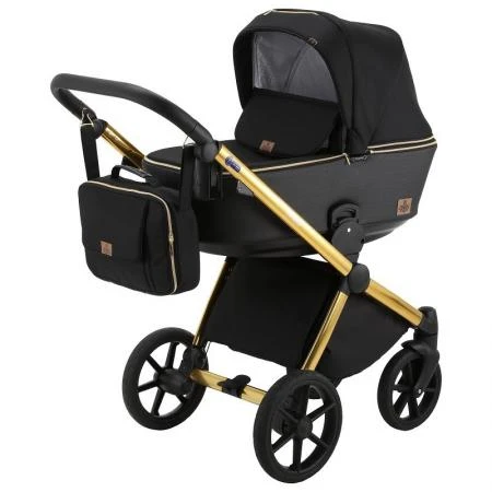 Фото Коляска 2 в 1 BeBe-mobile Cezaro Special Edition кожа черная/черный с золотой рамой