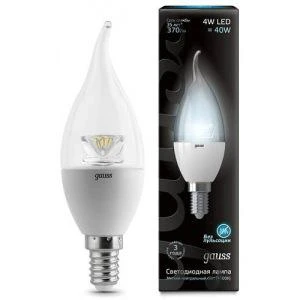 Фото Светодиодная лампа gauss led candle tailed crystal clear e14 4w 4100k 104201204