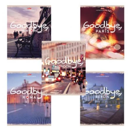 Фото Тетрадь 96 л., HATBER, клетка, мелованный картон обложка, "GoodBye" ("Города")