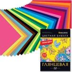 фото Цветная бумага, А3, мелованная, 20 листов, 20 цветов, папка, BRAUBERG (БРАУБЕРГ), 297х420 мм