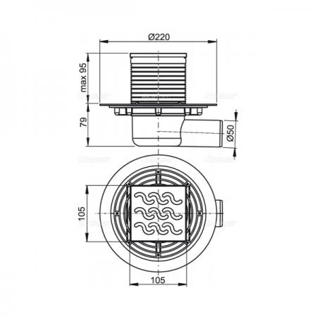 Фото Сливной трап AlcaPlast APV102 105x105/50 с гидрозатвором