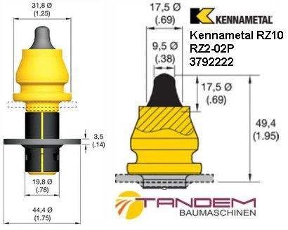 Фото Резец дорожный Kennametal RZ10 (RZ2-02P) в наличии