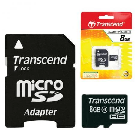 Фото Карта памяти micro SDHC 8 GB TRANSCEND, скорость передачи данных 4 Мб/сек. (class 4), с адаптером