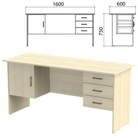 Фото Стол письменный "Канц", 1600х600х750 мм, 2 тумбы, комбинированный, цвет дуб молочный (КОМПЛЕКТ)