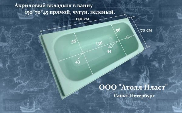 Фото Цветной акриловый вкладыш в ванну 1.5 прямой глубиной 45 см