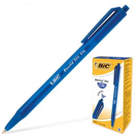 Фото Ручка шариковая BIC автоматическая "Round Stic Clic" (Франция), корпус голубой, толщина письма 0,4 мм, синяя