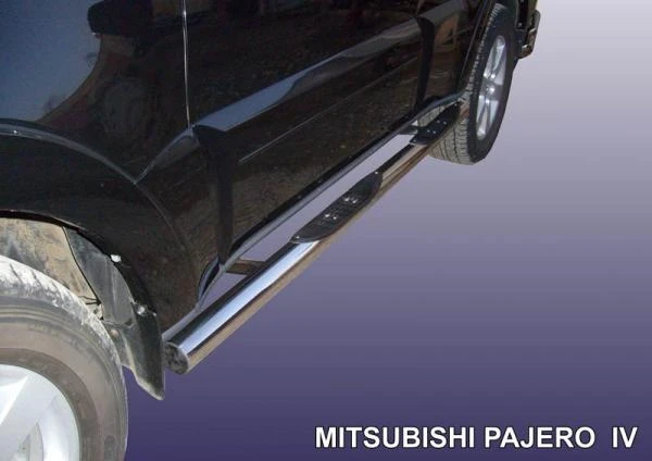 Фото Slitkoff Защита порогов d76 с проступями Mitsubishi Pajero 4