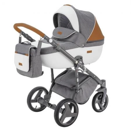 Фото Коляска 2в1 BeBe-Mobile Ravenna Sport V108 кожа белая/коричневая + графит