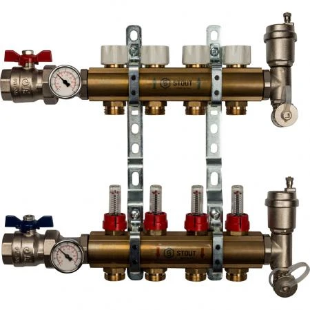Фото STOUT Распределительный коллектор из латуни с расходомерами 4 вых.