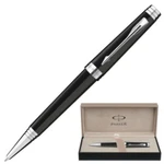 фото Ручка шариковая PARKER "Premier Deep Black Lacquer ST", корпус латунь, лак, детали - серебро, синяя