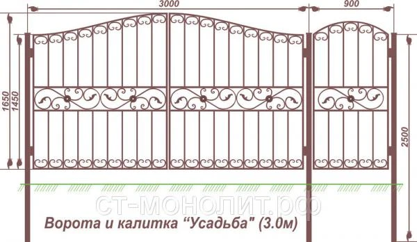 Фото Ворота с калиткой "Усадьба" ( 3,0 м.)