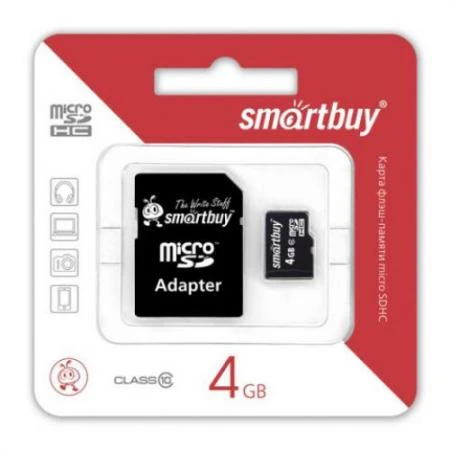 Фото SD micro карта памяти 4GB с адаптером SD Smartbuy