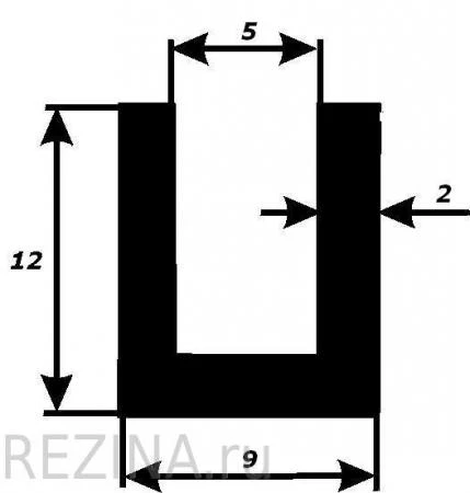 Фото П-образный резиновый профиль 12х5х2,0 мм для стекол