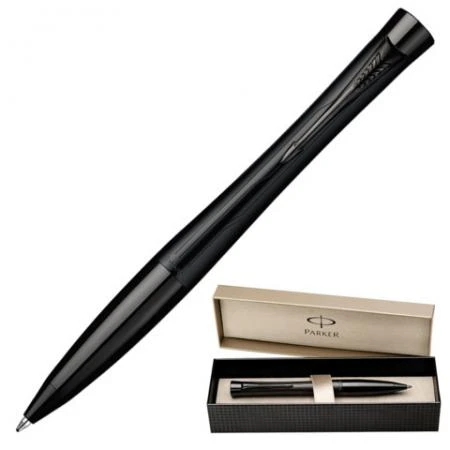 Фото Ручка шариковая PARKER "Urban Premium Matt Black", корпус черный, латунь, хромированные детали, синяя