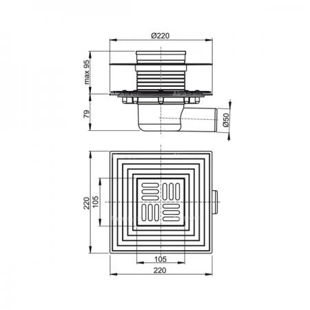 Фото Сливной трап AlcaPlast APV1324 105x105/50 с комбинированным гидрозатвором