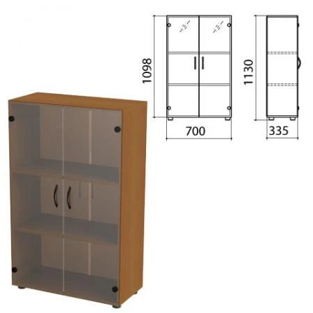 Фото Шкаф закрытый со стеклом "Канц", 700х335х1130 мм, цвет орех пирамидальный (КОМПЛЕКТ)