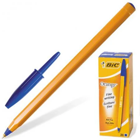 Фото Ручка шариковая BIC "Orange" (Франция), корпус оранжевый, синие детали, толщина письма 0,36 мм, синяя