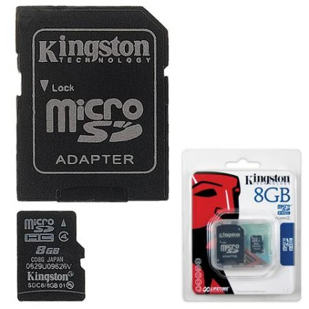 Фото Карта памяти micro SDHC, 8 Gb, KINGSTON, скорость передачи данных 4 Мб/сек. (class 4), с адаптером