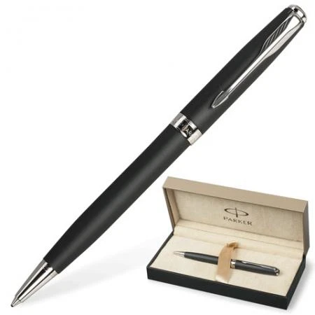 Фото Ручка шариковая PARKER "Sonnet Matte Black CT", корпус матовый черный, хромированные детали, S0818140