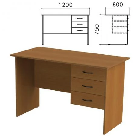 Фото Стол письменный "Канц", 1200х600х750 мм, тумба 3 ящика, цвет орех пирамидальный, СК27.9