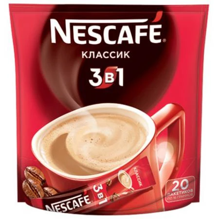 Фото Кофе растворимый NESCAFE "3 в 1 Классик", 20 пакетиков по 16 г (упаковка 320 г)