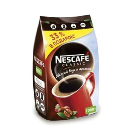 Фото Кофе растворимый NESCAFE (Нескафе) "Classic", гранулированный, 1000 г, мягкая упаковка