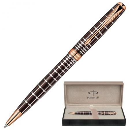 Фото Ручка шариковая PARKER "Sonnet Brown Rubber Lacquer PGT", корпус латунь, лак, позолоченные детали, черная