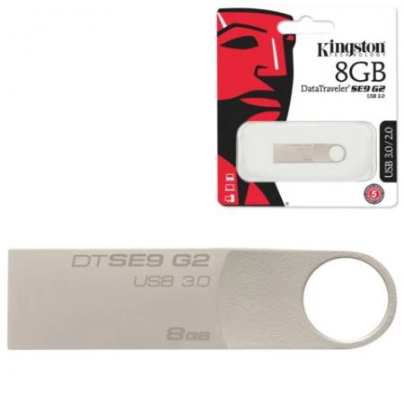 Фото Флэш-диск 8 GB, KINGSTON DataTraveler SE9 G2, USB 3.0, серебристый