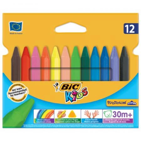 Фото Восковые мелки BIC "Plastidecor" (Франция), 12 цв., трехгранные, яркие цвета, картонная упаковка c европодвесом