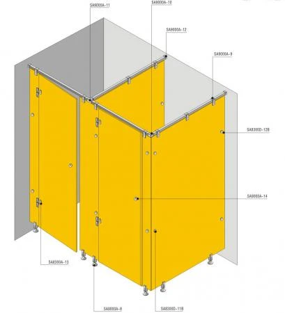 Фото Фурнитура для стеклянных туалетных кабин и душевых перегородок. Steelka Glass. Сантехперегородки HPL
