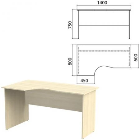 Фото Стол письменный эргономичный "Канц", 1400х800х750 мм, левый, цвет дуб молочный (КОМПЛЕКТ)