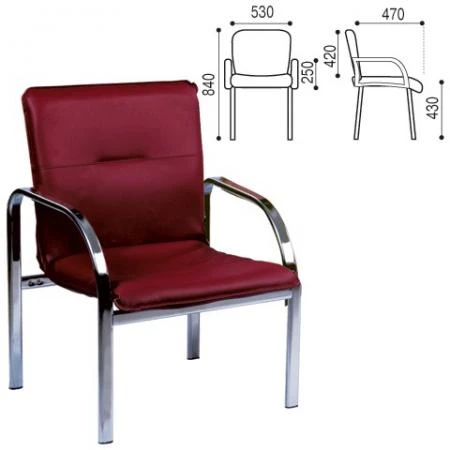 Фото Кресло для приемных и переговорных "Staff", с подлокотниками, кожзаменитель, хром, бордовое