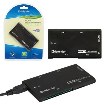 Фото Картридер DEFENDER SUPERIOR SLIM USB 2.0, порты SD/MMC, TF, M2, CF, XD, MS