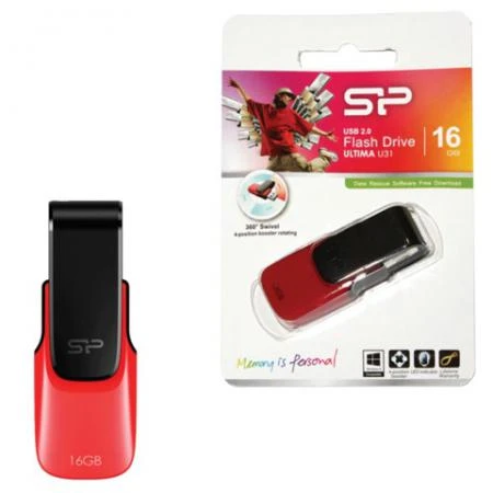 Фото Флэш-диск SILICON POWER, 16 GB, U31, USB 2.0, скорость чтения/записи - 22/13 Мб/сек., красный