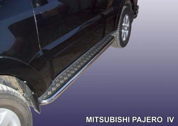 Фото Slitkoff Защита порогов d57 с листом Mitsubishi Pajero 4