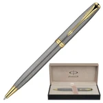 фото Ручка шариковая PARKER "Sonnet Chiselled Silver GT", корпус серебро, латунь, позолоченные детали, синяя