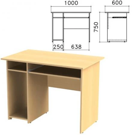 Фото Стол компьютерный "Канц", 1000х600х750 мм, с тумбой, цвет бук невский, СК24.10