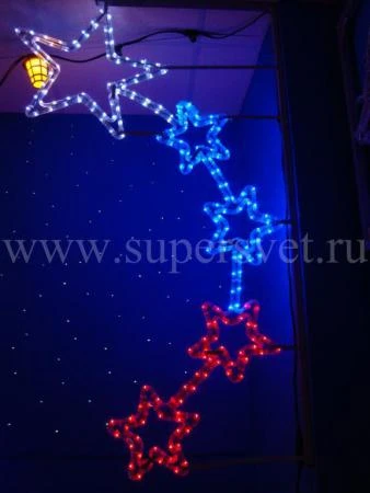 Фото Светодиодный мотив 2D для фонарных столбов "Пять звезд" LED-ARCH-5PCS-240V-WBR (цвет бело-сине-красный)