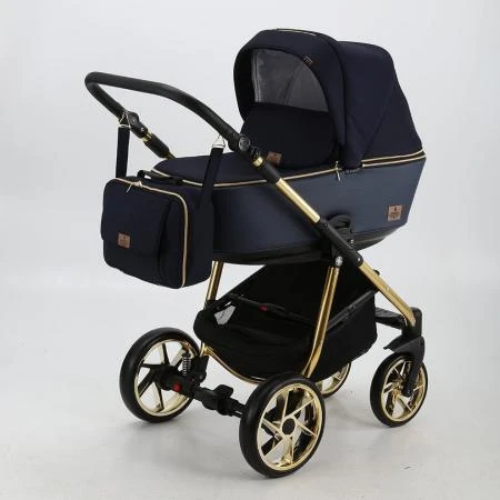 Фото Коляска 3 в 1 BeBe-mobile Gusto Special Edition эко-кожа синяя/темно-синий с золотой рамой