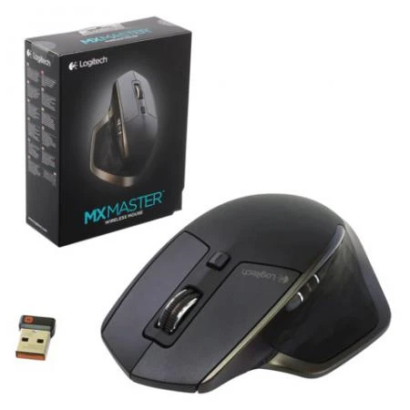 Фото Мышь беспроводная LOGITECH MX Master, 5 кнопок + 2 колеса-кнопки, лазерная, черно-коричневая